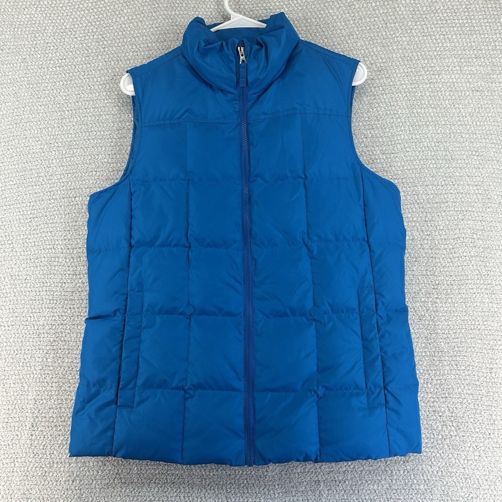 Lands End Vest Womens Size Medium 10-12 Blue Puffer Full Zip Outdoor Winter FLAW